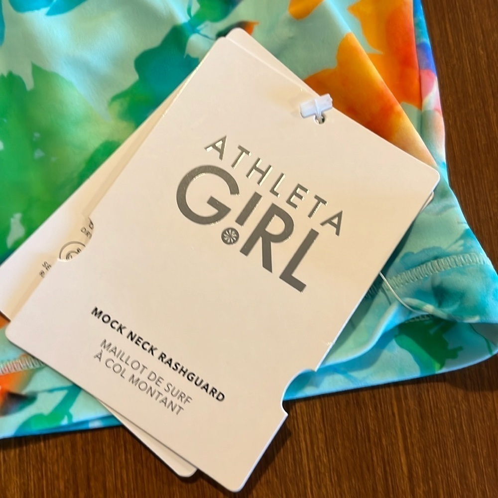 Athleta Girl two piece Lumen Floral Mock Rashguard Sz Med/10 & Bottoms Sz L/12. - Picture 4 of 9